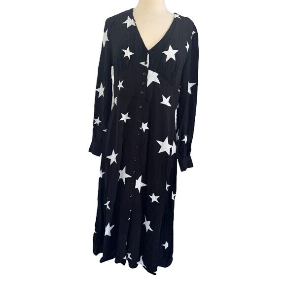 NOBODY’S CHILD Black & White Star Siri Midi Dress Boho Chic Whimsical Goth Sz 8 - Picture 3 of 12